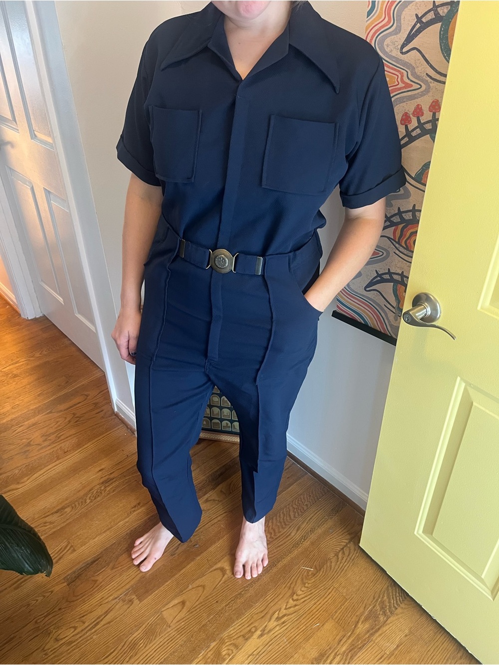 Navy Short-Sleeve Utility Jumpsuit